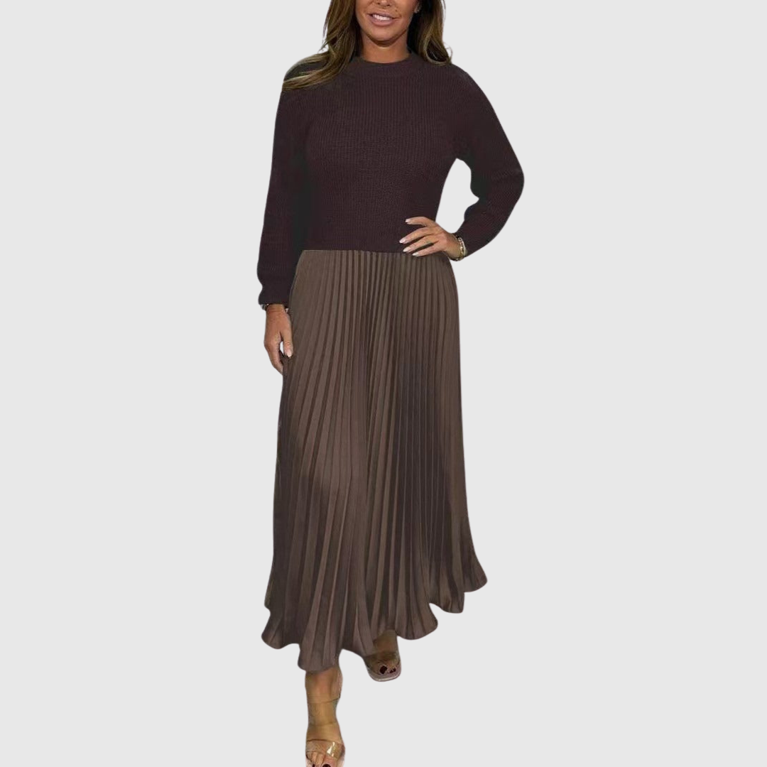 ALARICE | MAXI DRESS WITH SWEATER & PLEATED SKIRT