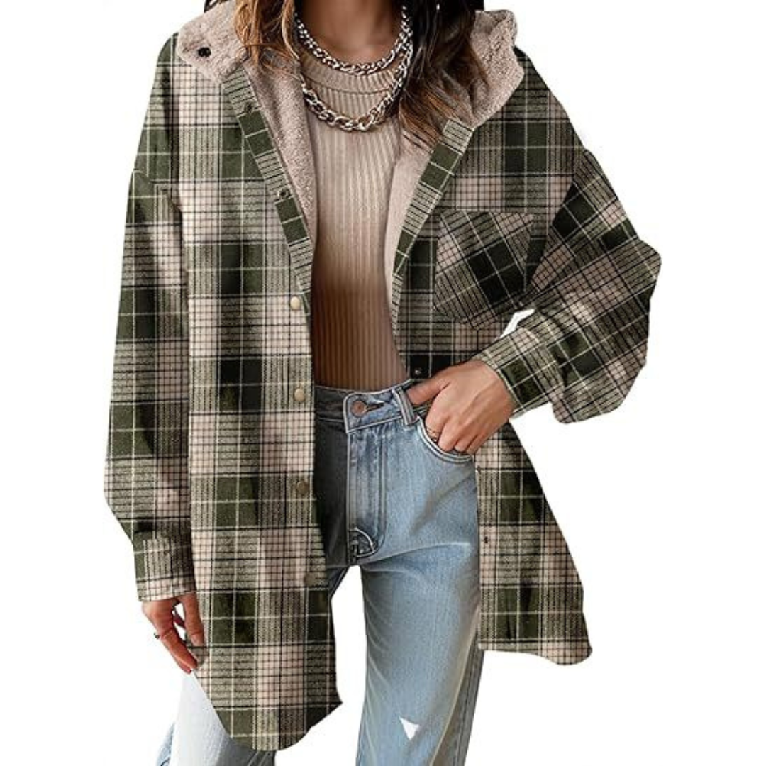 TALLULAH™ - Relaxed Fit Hooded Plaid Jacket